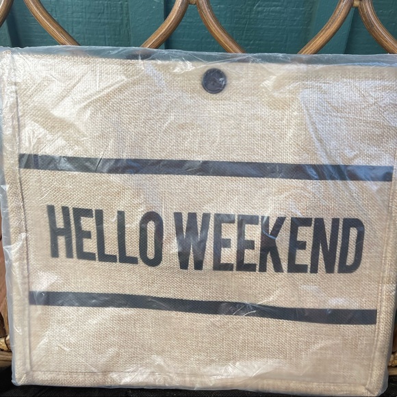 NWT Jute Bag “ Hello Weekend “ - Picture 1 of 3